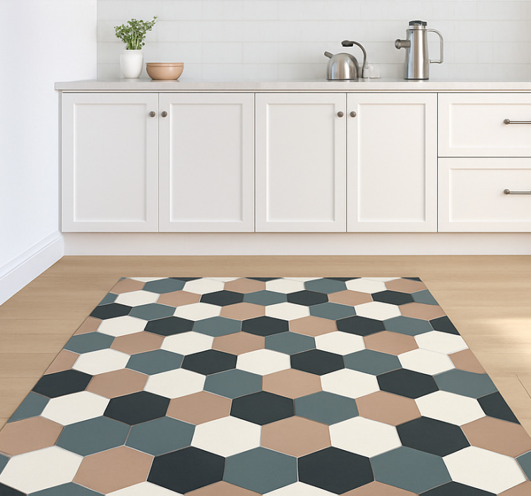 Alfombra vinílica cocina azulejos hexagonales modernos - TenVinilo