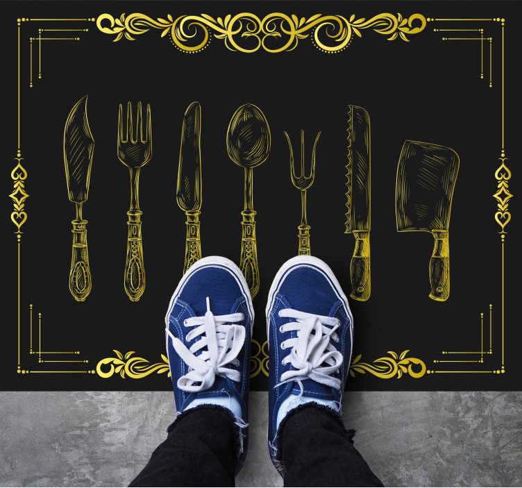 Alfombra vinílica cocina contorno de utensilios de cocina - TenVinilo