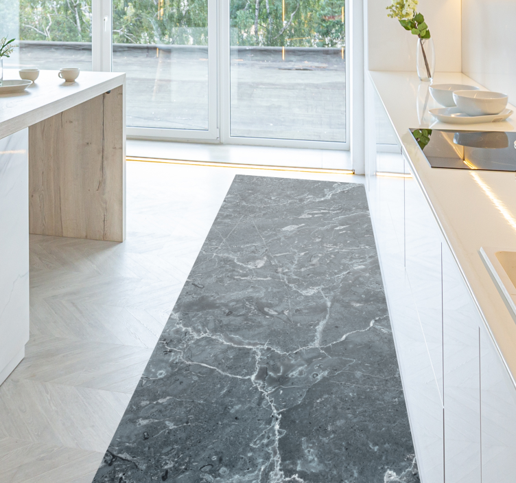 Alfombra vinilo cocina efecto mármol gris - TenVinilo