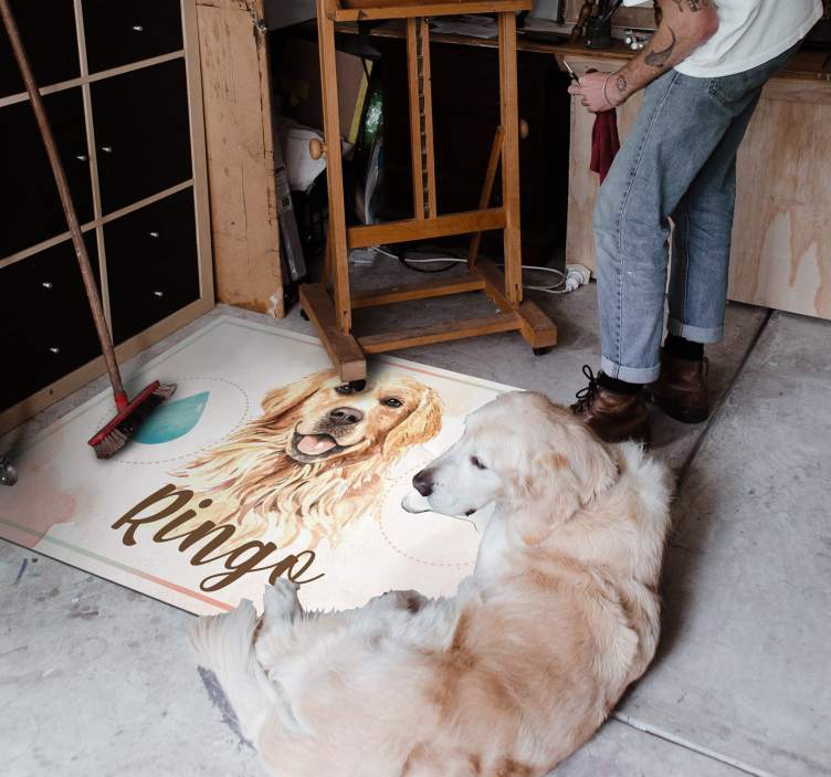 Aflombra vinílica animales Golden retriever agua y comida - TenVinilo