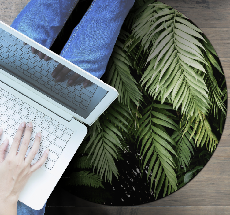 Alfombra vinílica flores círculo de follaje tropical - TenVinilo