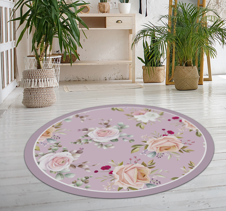 Alfombra vinílica flores elegancia del círculo floral - TenVinilo