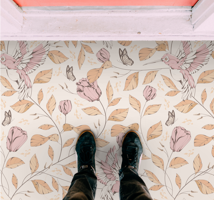 Alfombra vinílica recibidor elegancia floral pastel - TenVinilo