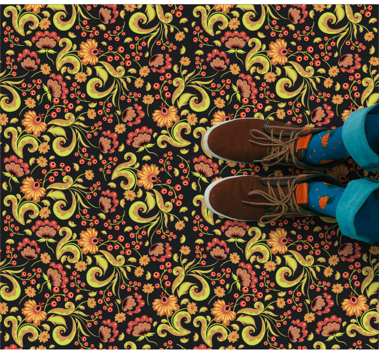 Alfombra vinílica flores motivo de remolino botánico - TenVinilo