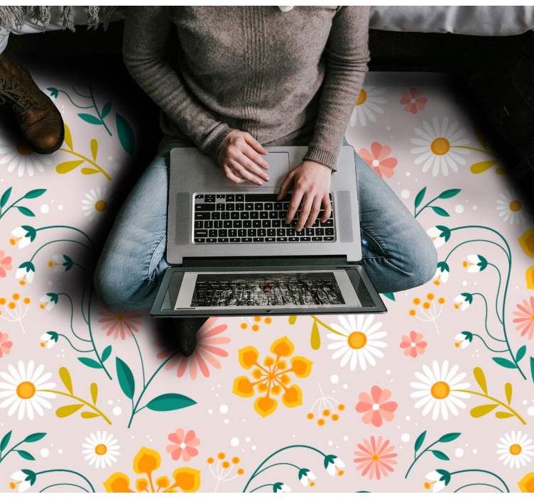 Alfombra vinílica flores diseño de campo de margaritas - TenVinilo