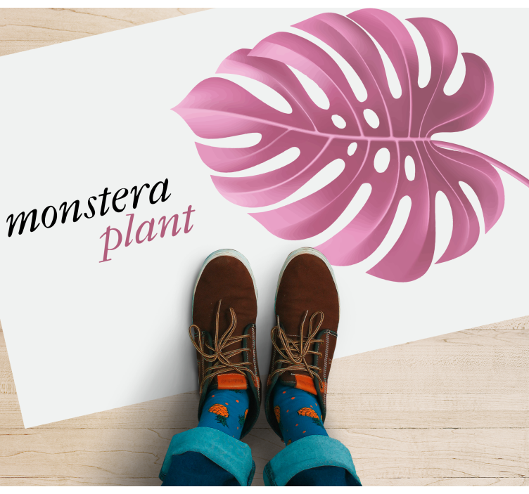 Alfombra vinílica flores planta monstera rosa - TenVinilo