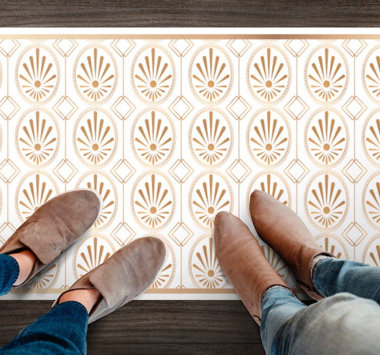 Alfombra de vinilo geométrica Arte moderno deco blanco y dorado - TenVinilo