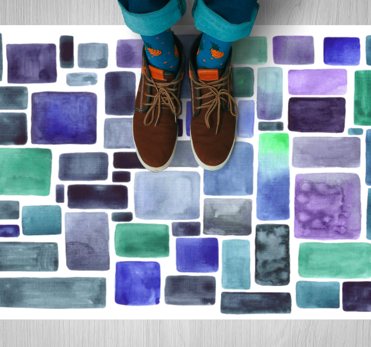 Alfombra vinílica imitación patrón bloques azul - TenVinilo