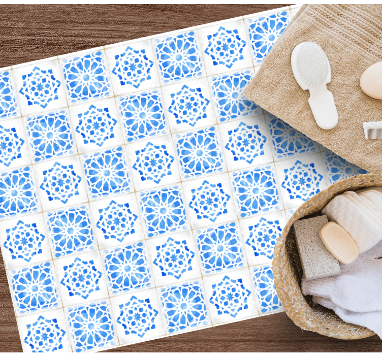 Alfombra vinílica hidráulica intrincados patrones azules - TenVinilo