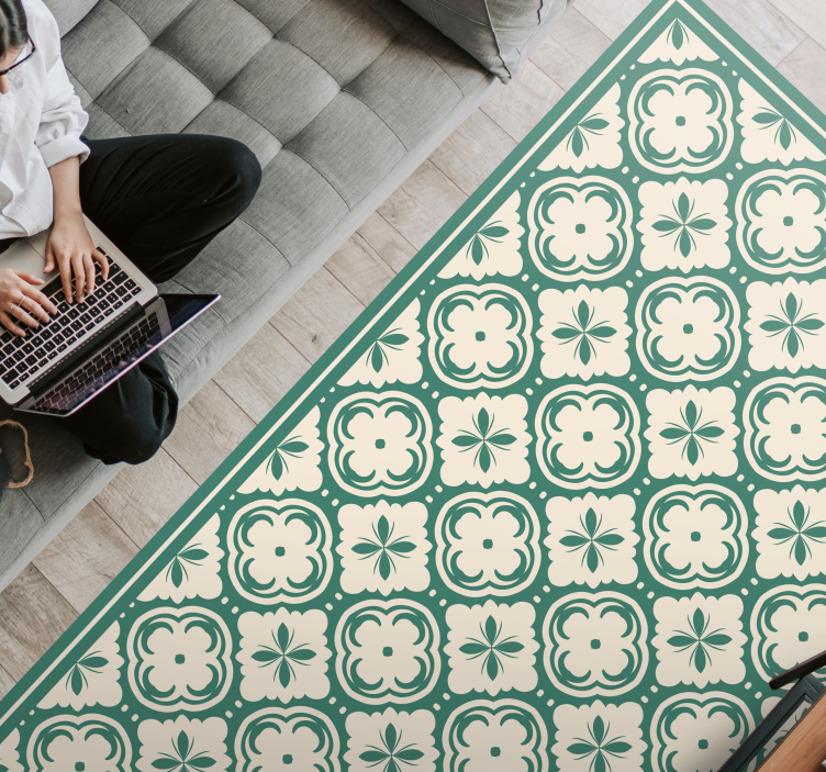 Alfombra vinílica imitación mármol elegante elemento floral - TenVinilo