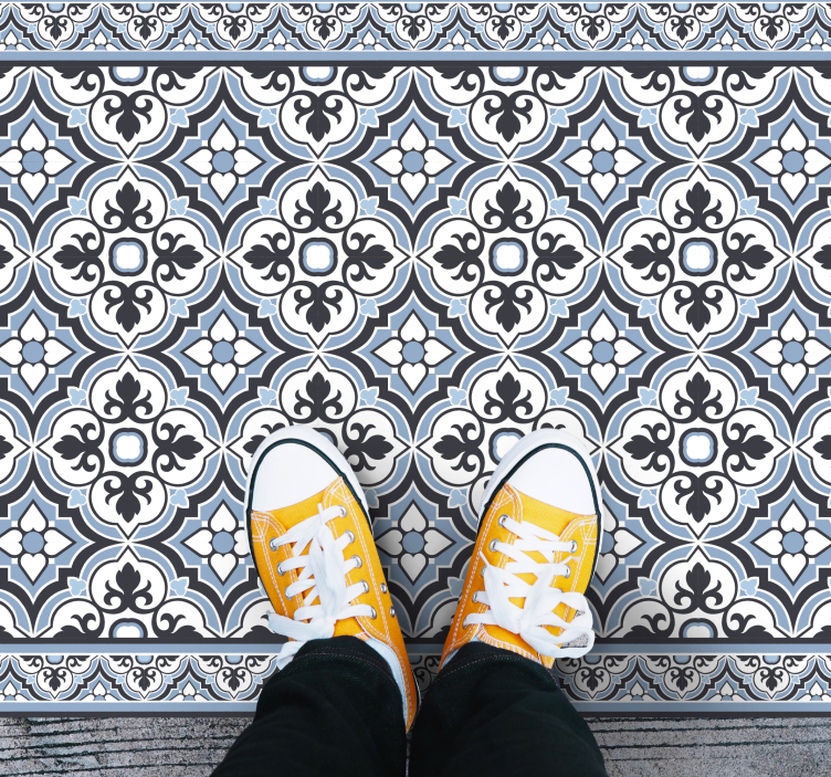 Alfombra vinílica imitación mármol patrón geométrico floral - TenVinilo