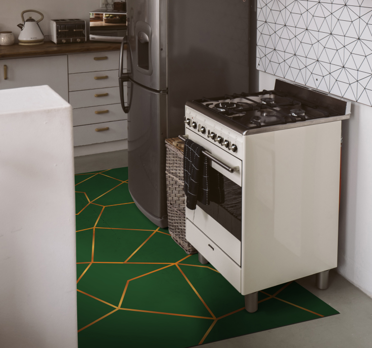 Alfombra vinílica imitación mármol patrón geométrico verde - TenVinilo