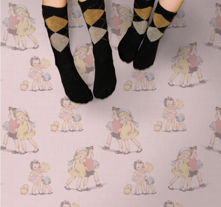 Alfombra vinílica infantil amigos juguetones retro - TenVinilo