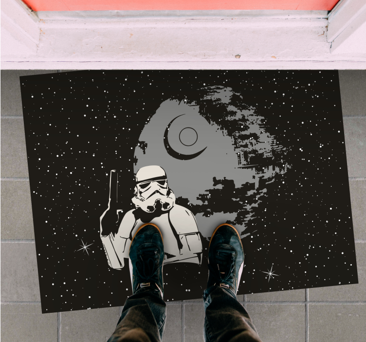 Alfombra vinílica infantil escena de stormtrooper espacial - TenVinilo