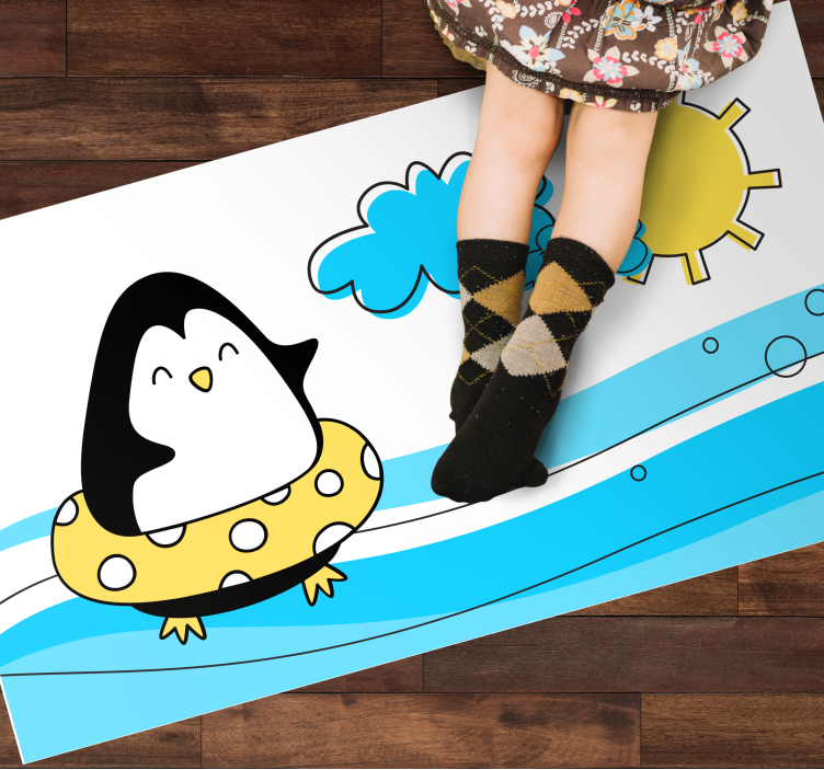 Alfombra vinílica infantil ilustración de pingüino juguetón - TenVinilo