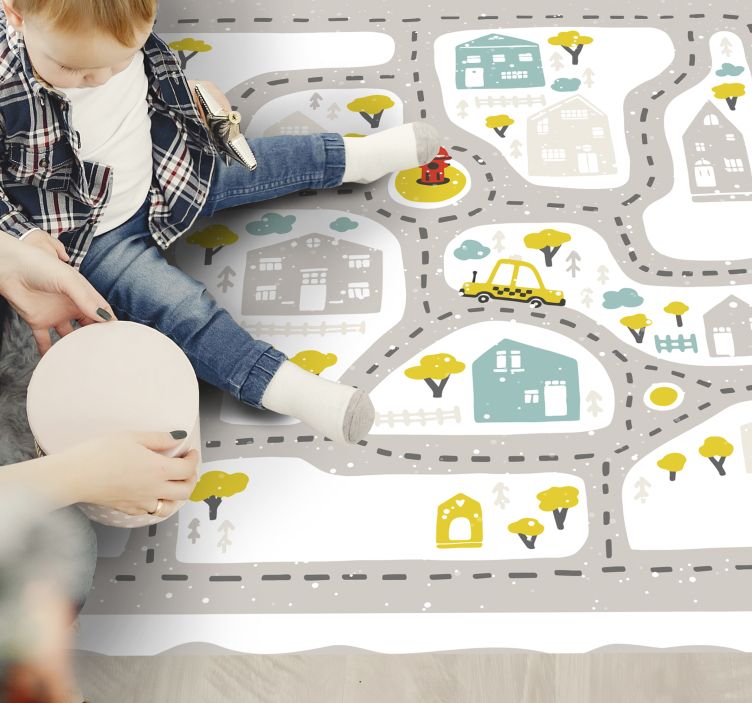 Alfombra vinílica infantil carreteras ciudad nevada - TenVinilo