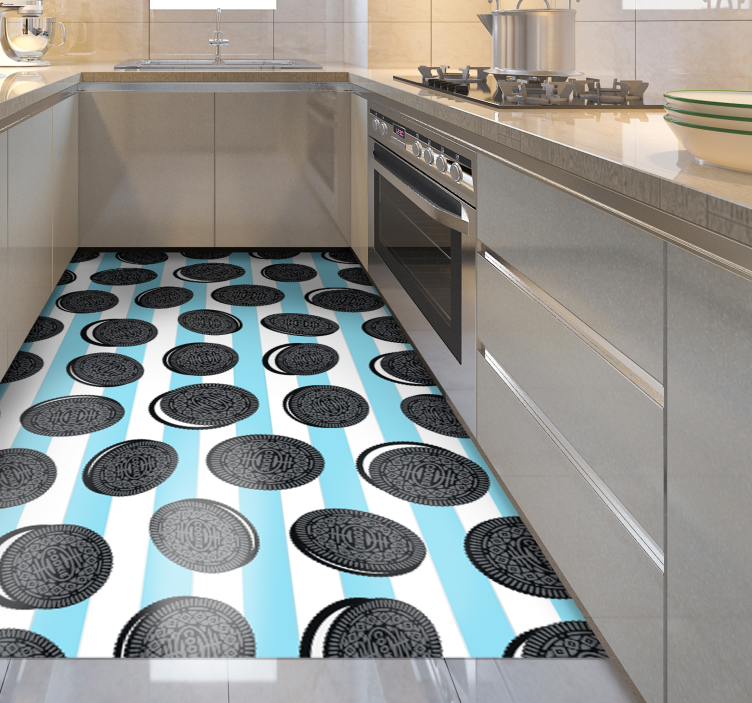 Alfombra vinílica cocina patrón de rayas de oreo - TenVinilo