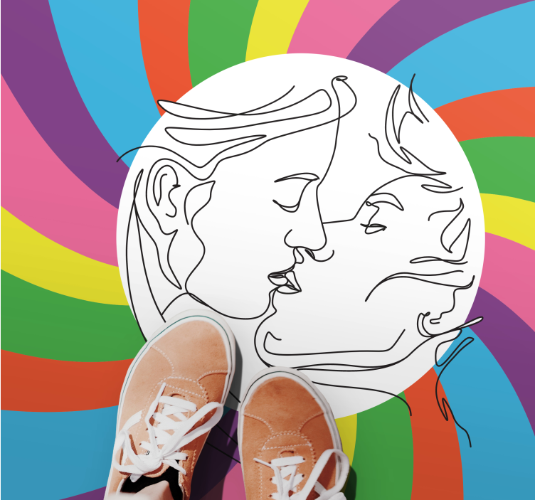 Alfombra vinílica infantil silueta de beso colorido - TenVinilo