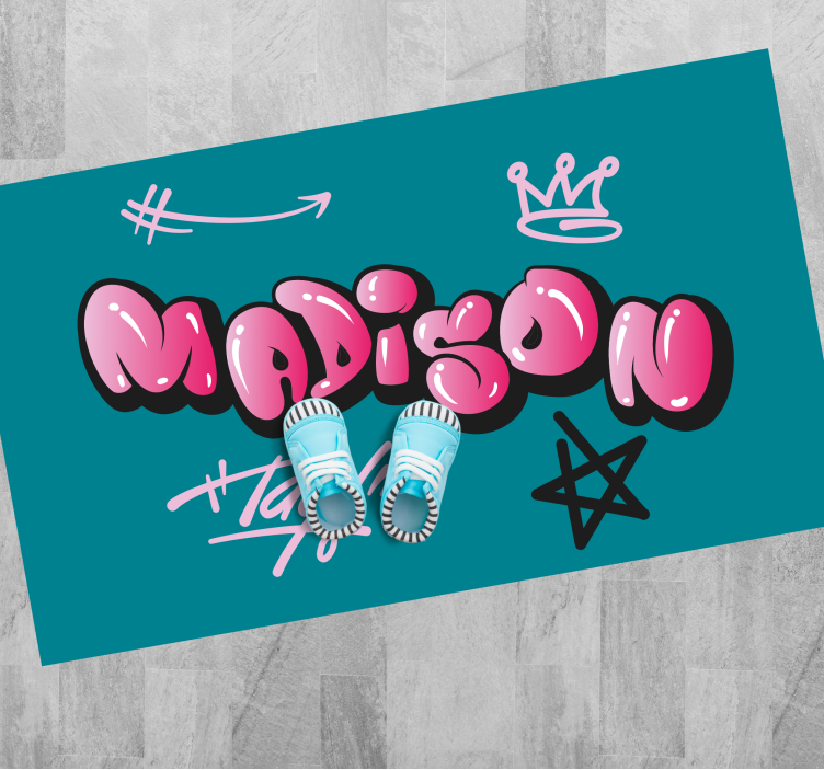 Alfombra vinílica juvenil grafiti rosa con nombre - TenVinilo