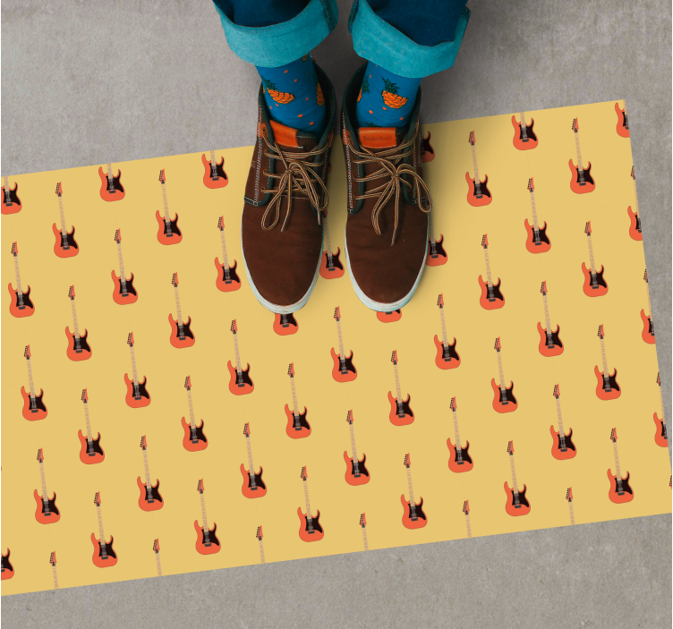 Alfombra vinílica juvenil patrón de guitarra rockera - TenVinilo