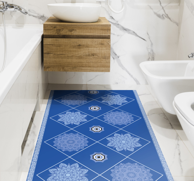 Alfombra vinílica baño elementos florales azules - TenVinilo