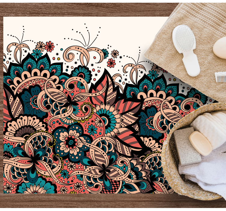 Alfombra vinílica mandala elementos florales vivos - TenVinilo