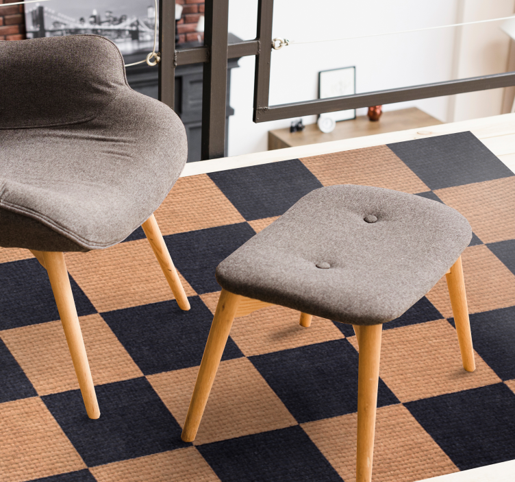 Alfombra vinílica salón cuadros marrones - TenVinilo