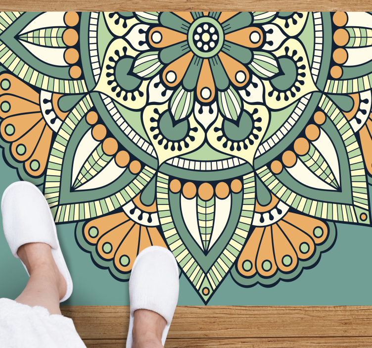 Alfombra vinílica mandala motivo floral a medio tiempo - TenVinilo