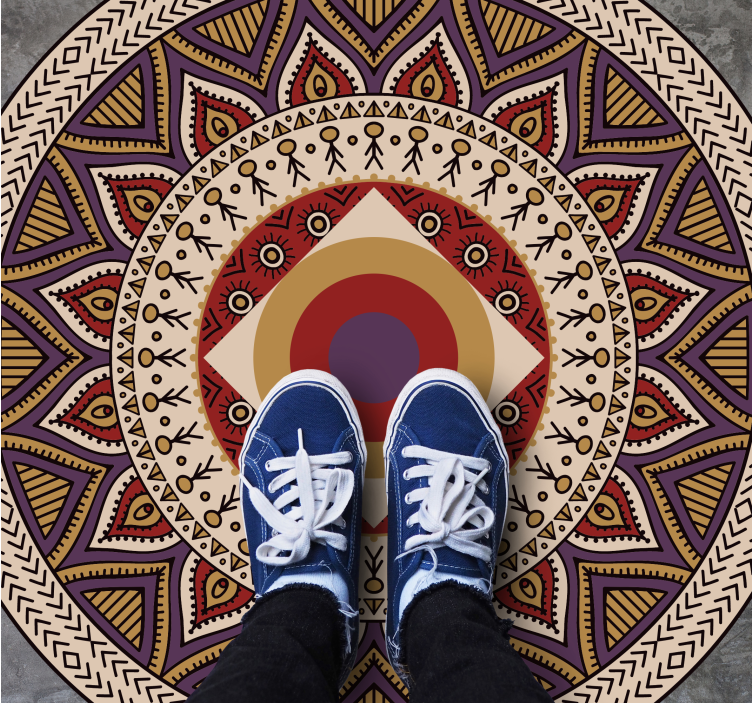Alfombra vinílica mandala patrón circular vibrante - TenVinilo
