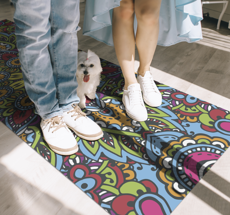 Alfombra vinílica mandala patrones florales vibrantes - TenVinilo