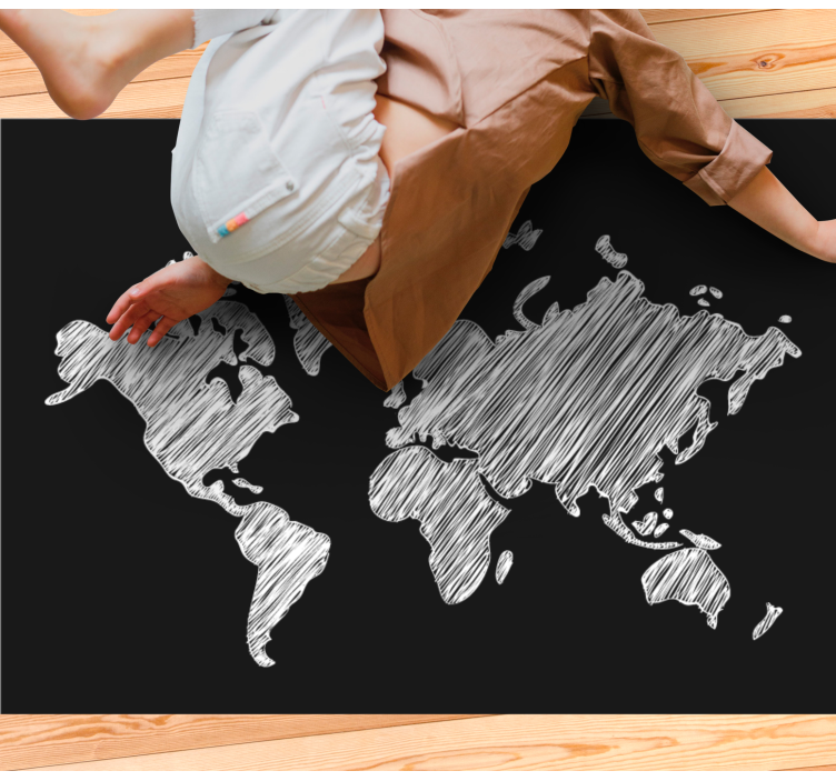 Alfombra de vinilo mapamundi Dibujo de tiza de colores sobre un f - TenVinilo