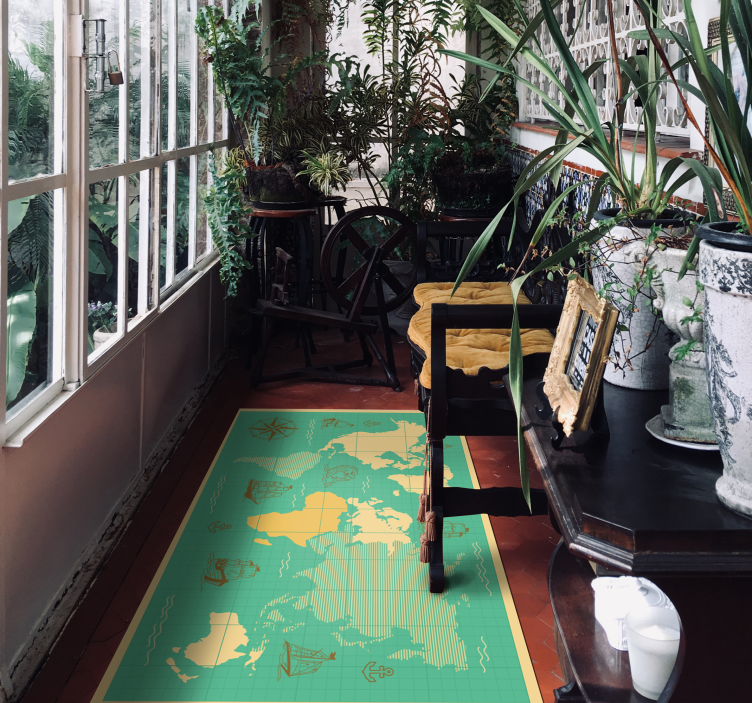 Alfombra de vinilo mapamundi Mapa del mundo con barcos - TenVinilo