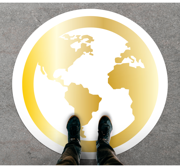 Alfombra vinílica mapamundi motivo del globo dorado - TenVinilo