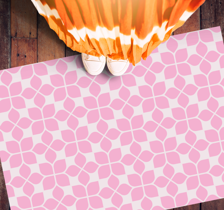 Alfombra vinílica mosaico azulejo floral rosa - TenVinilo