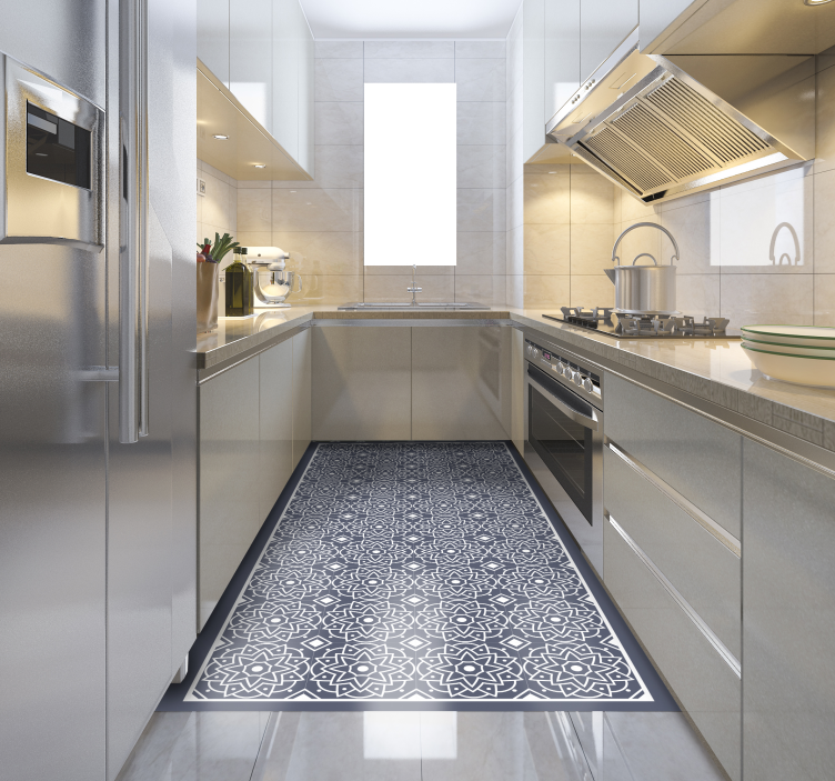 Alfombra vinilo mosaico Color azul étnica - TenVinilo