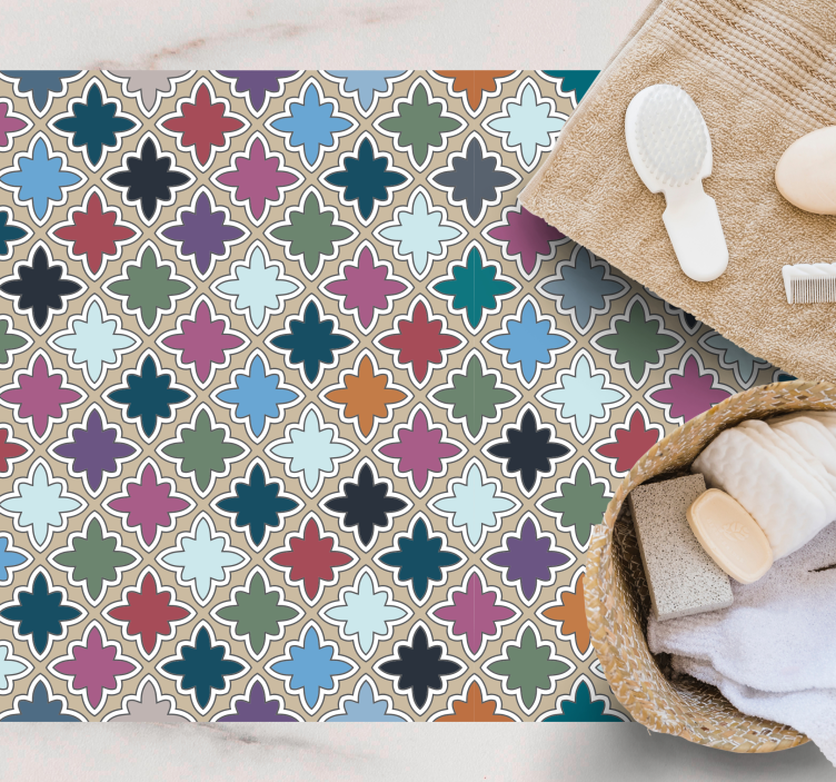 Alfombra vinílica mosaico composición floral animada - TenVinilo