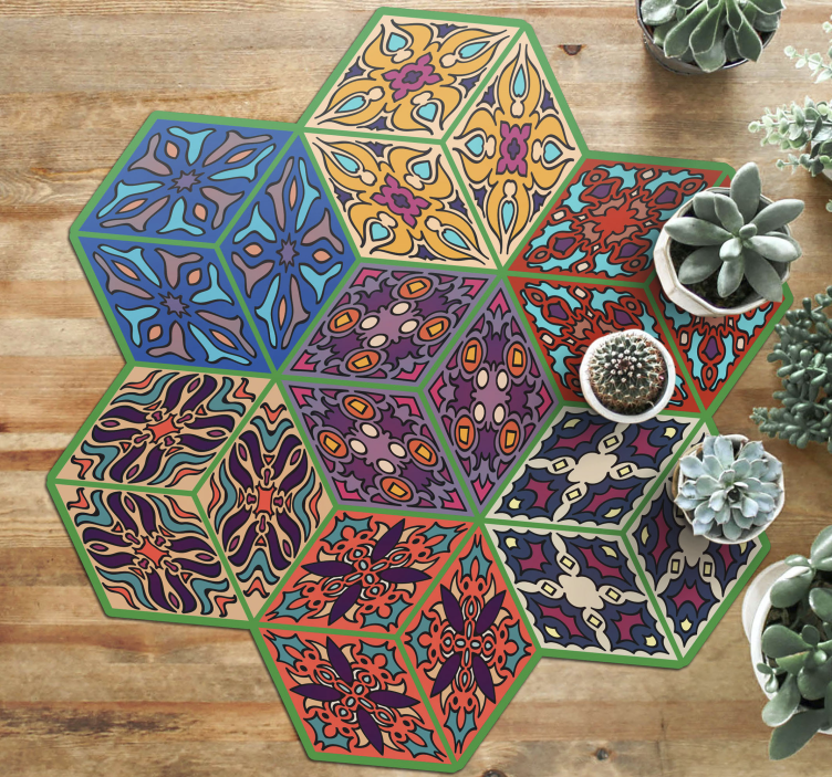 Alfombra vinílica mosaico patrones hexagonales coloridos - TenVinilo