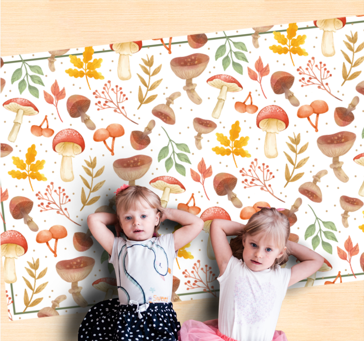 Alfombra vinílica naturaleza elementos de hongos coloridos - TenVinilo