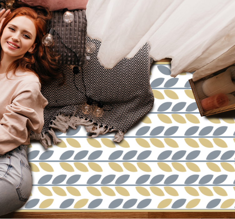 Alfombra vinílica naturaleza rayas con patrón de hojas - TenVinilo