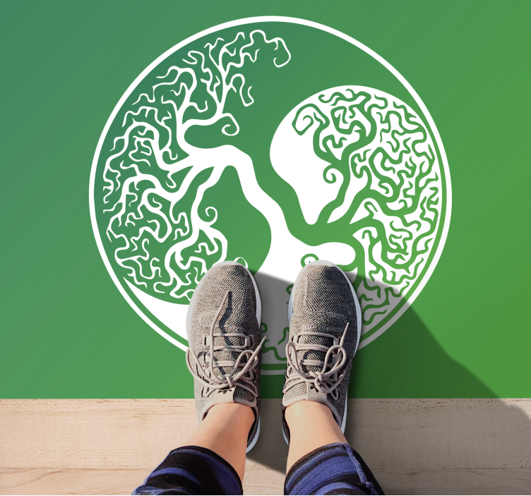 Alfombra vinílica naturaleza silueta de árbol circular - TenVinilo