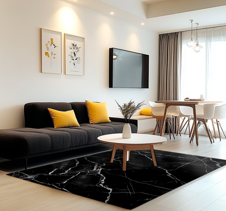 Alfombra vinílica negra imitación de mármol - TenVinilo