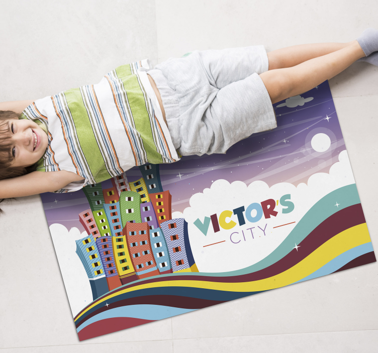 Alfombra vinílica personalizable arcoíris del paisaje urbano - TenVinilo