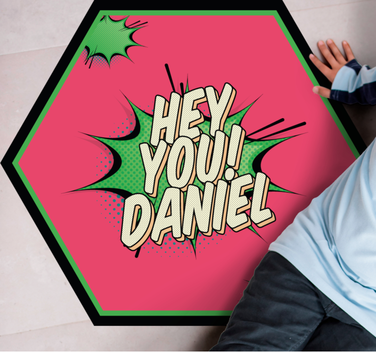 Alfombra vinílica personalizable saludo estilo cómic - TenVinilo