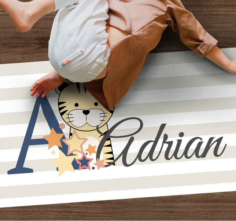 Alfombra vinílica bebé tigre pequeño a rayas personalizado - TenVinilo