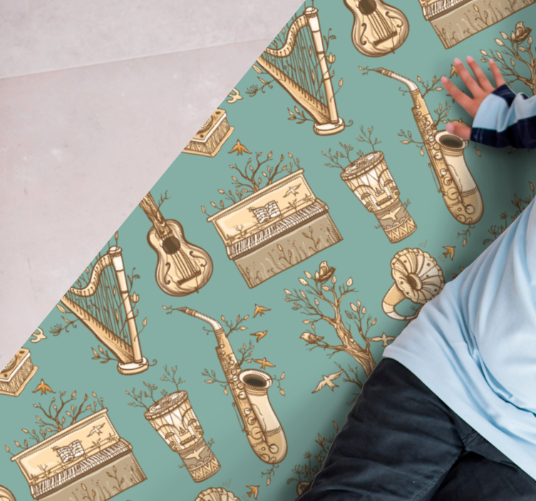 Alfombra vinilo rectangular Patrón de instrumentos de música vint - TenVinilo