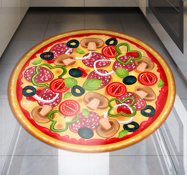 Alfombra vinílica cocina deliciosa porción de pizza - TenVinilo