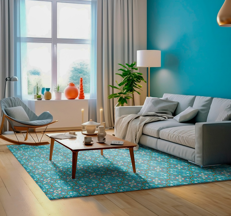 Alfombra de vinilo vintage azulejo hidráulico azul - TenVinilo