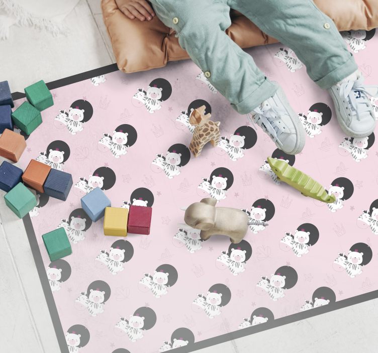 Alfombra vinílica animales bebés cebra y oso - TenVinilo