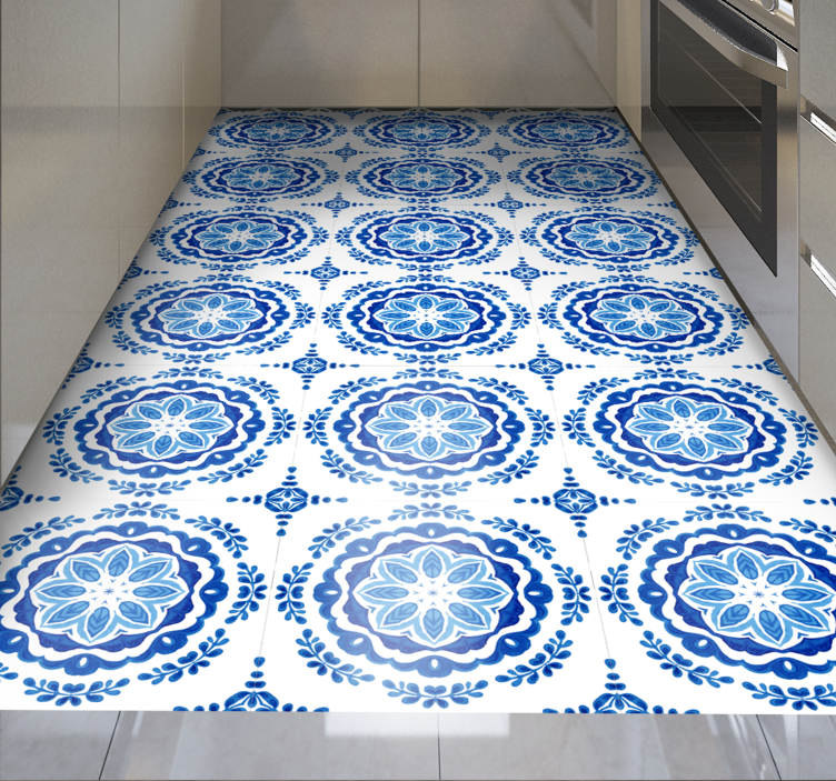 Alfombras vinílica azulejos circulares azules - TenVinilo