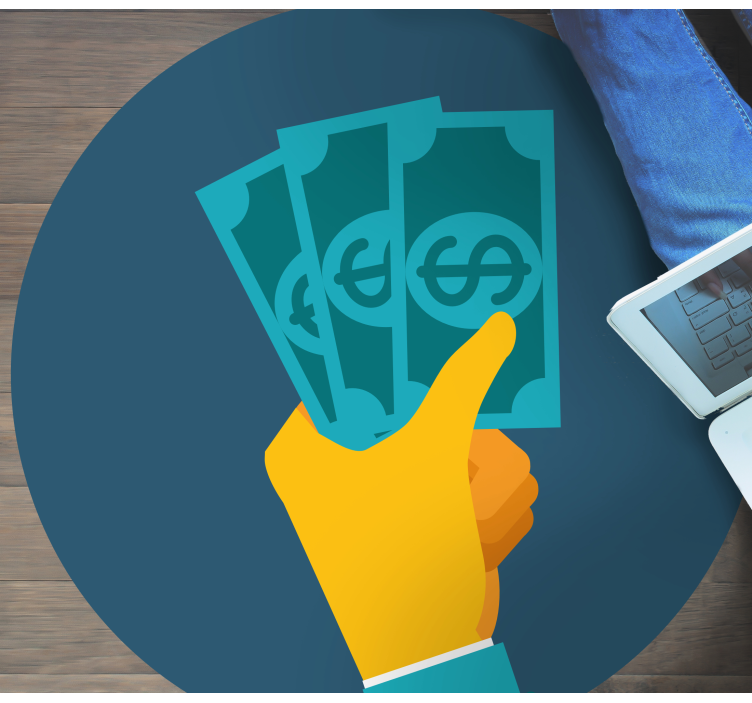 Alfombra vinílica despacho Mano de dibujos animados con dinero - TenVinilo